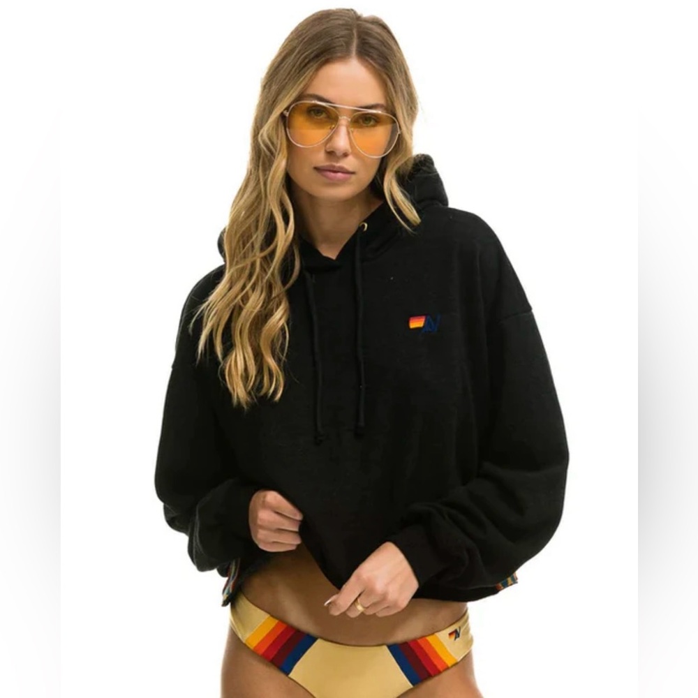 Aviator Nation bolt pullover hoodie, black size, medium